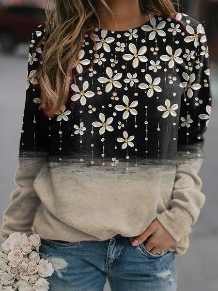 

Black Floral Printed Loosen Casual Sweatshirt, Hoodies & Sweatshirts