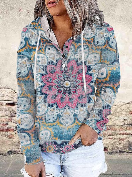

Casual retro ethnic print long-sleeved hoodie Sweatshirts, As picture, Hoodies&Sweatshirts
