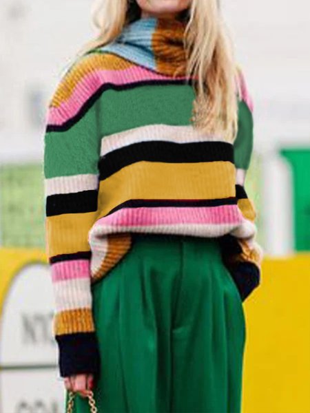 

Stripes Casual Long Sleeve Sweater, As picture, Pullovers