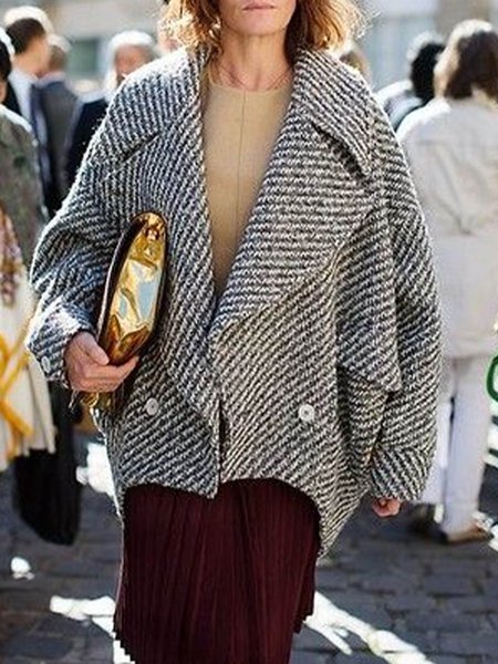 

Casual Flat Collar Loosen Long Sleeve Outerwear, Gray, Coats