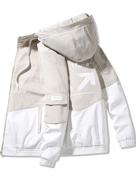 

Men's Windbreaker Jacket Water Resistant Zip Hoodie, Off white, Jacket
