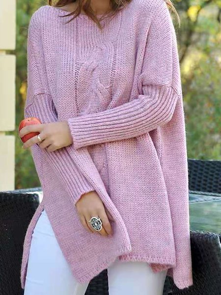 

Crew Neck Casual Cotton Sweater, Lavender, Knitwear & Sweaters