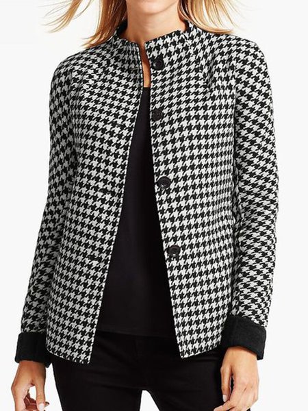 

Long sleeve Houndstooth Regular fit Elegant Outerwear, Black-white, Jackets