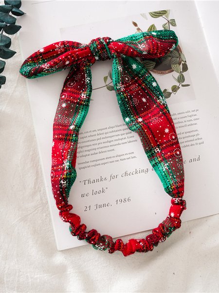

Christmas Snowflake Print Headband, Red-green, Headwear