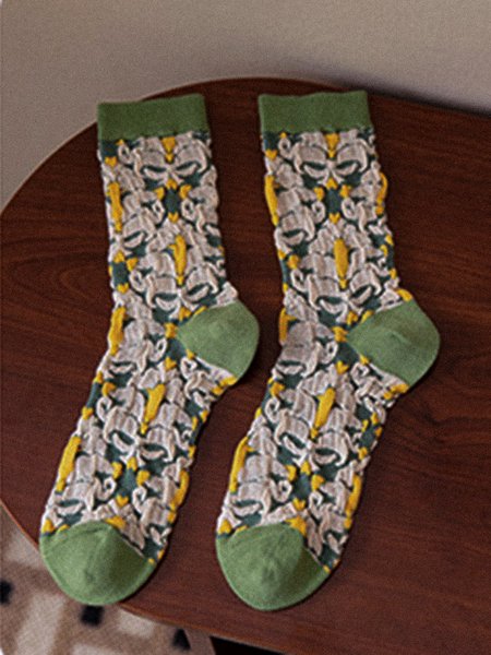 

Vintage Embroidered Cotton Socks, As picture, Socks