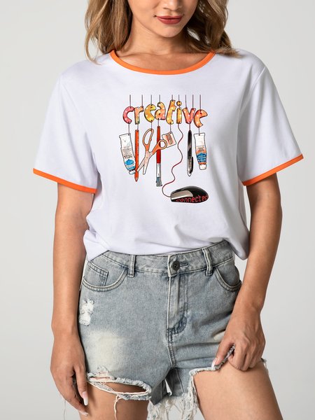 

Unocis Fun Print Round Neck Short Sleeve Ringer Tee, Orange, T-shirts