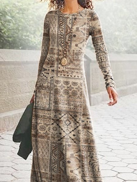 

Loosen Round Neck Dresses, Multicolor, Maxi Dresses