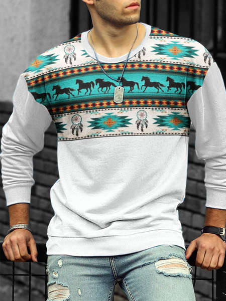 

Long Sleeve Tribal Crew Neck Sweatshirt, White, Hoodies&Sweatshirts