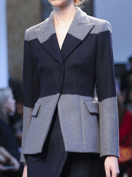 

Long Sleeve Solid Regular Fit Elegant Outerwear, Black-grey, Blazers