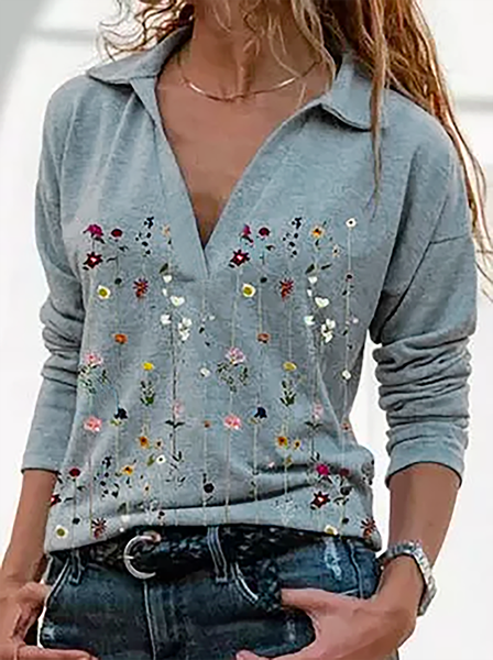

taglia grande Stampata Floreale Casuale Top, Grigio, Blouses & Shirts