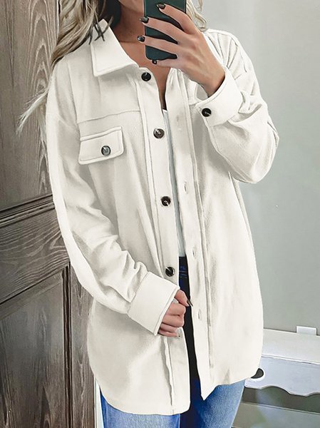 

Simple Shirt Collar Outerwear, White, Coats