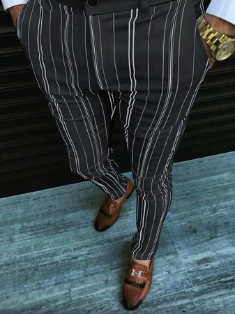 

Cotton Striped Casual Pants, Black, Pants