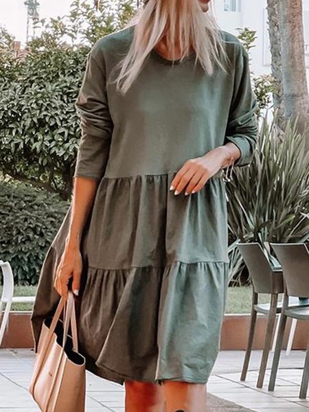 

Casual Crew Neck Off Shoulder Knitting Dress, Darkgreen, Casual Dresses