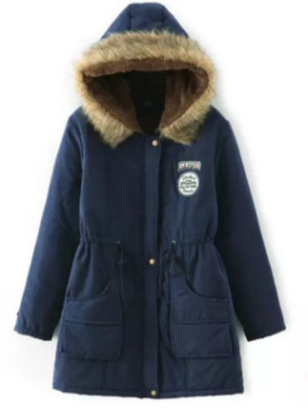 

Loosen Casual Hooded Outerwear, Navyblue, Coats