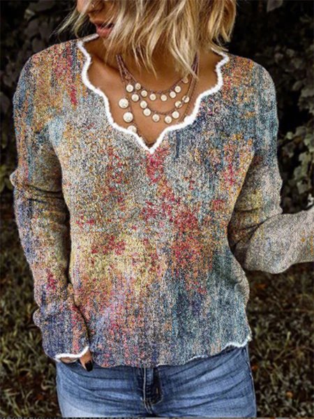 

Casual Printed V Neck Shirts & Tops, Multicolor, Tops
