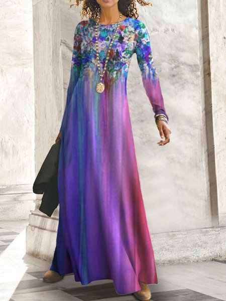

Raglan Sleeve Regular Fit Ethnic Dresses, Blue purple, Maxi Dresses
