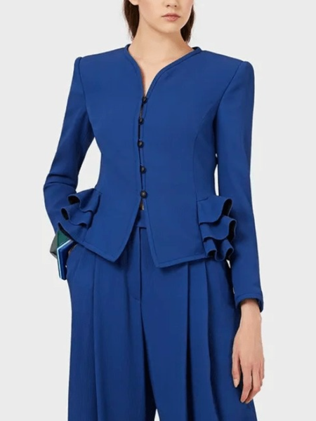 

Fall V Neck Regular Fit Elegant Work Formal Mid-weight Non-Stretch Jackets, Blue, Blazers
