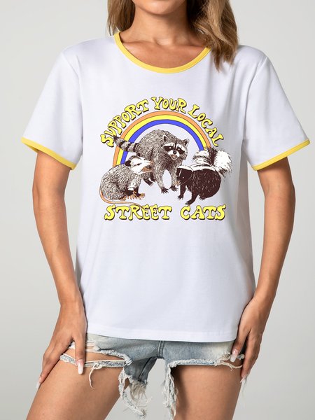

Unocis Animal Print Round Neck Short Sleeve Ringer Tee, Yellow, T-shirts
