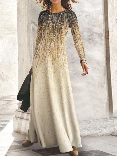 

Crew Neck Casual Dresses, Apricot, Maxi Dresses