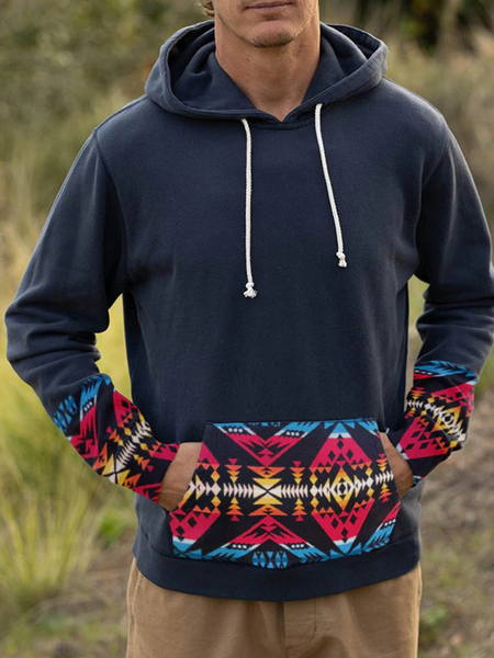 

Long Sleeve Geometric Hooded Sweatshirt, Navyblue, Hoodies&Sweatshirts