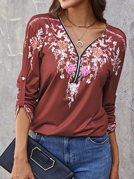 

V Neck Plants Vacation Shirts & Tops, Cameo brown, Tees & T-shirts