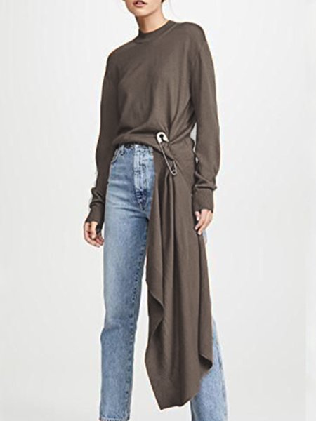 

Vintage Casual Plain Daily Top, Coffee, Blouses and Shirts