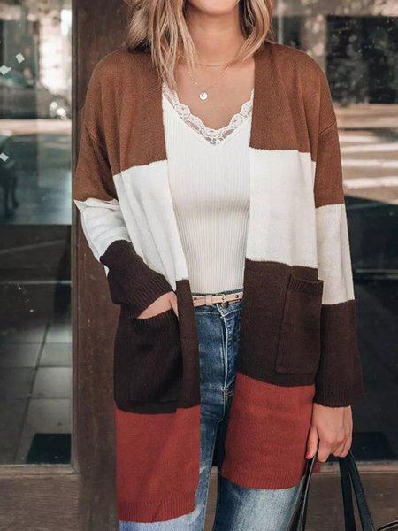 

Color Block Loosen Casual Knitting Outerwear, Multicolor, Cardigans