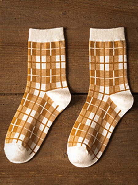 

Casual Simple Plaid Cotton Socks, As picture, Socks