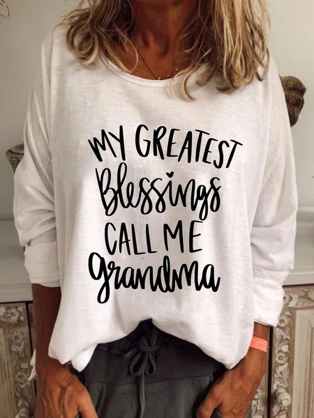 

Casual Long Sleeve Round Neck Plus Size Printed Tops T-shirts, White, T-Shirts