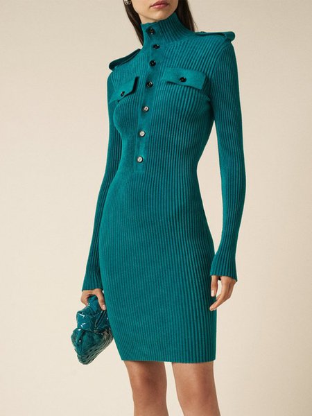 

Long Sleeve Lady Skinny High Neck Solid Mini Dress, As picture, Mini Dresses