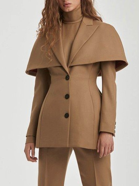 

Long Sleeve Closure Collar Plain Elegant Outerwear, Brown, Coats