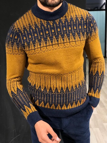 

Casual Crew Neck Sweater, Yellow brown, Hoodies&Sweatshirts