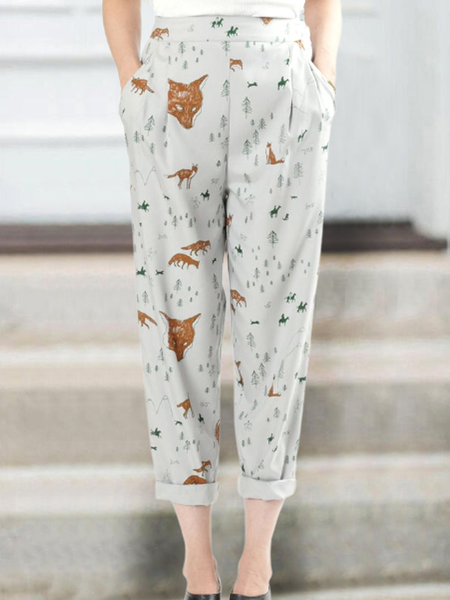 

Casual Household Daily Vintage Loosen Animal Cotton Blends Pants, Apricot, Pants