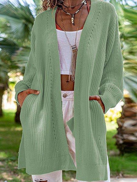 

Plain Casual Outerwear, Green, Outerwear