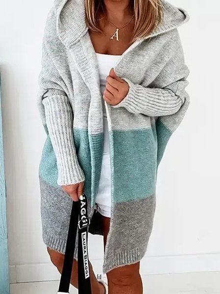 

Loosen Striped Casual Outerwear, Gray, Outerwear