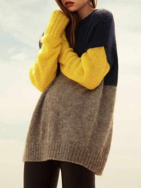 

Crew Neck Loosen Casual Sweater, Multicolor, Pullovers