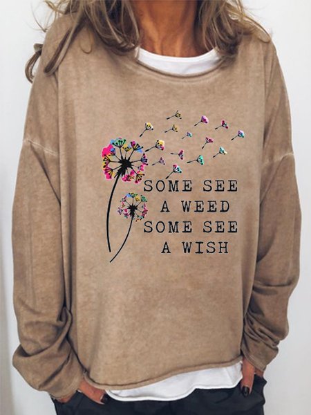 

Some See A Weed Some See A Wish Women‘s Loosen Crew Neck Sweatshirt, Light brown, Hoodies&Sweatshirts