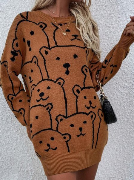 

Bear print regular-fit casual sweater, Orange, Sweaters & Cardigans