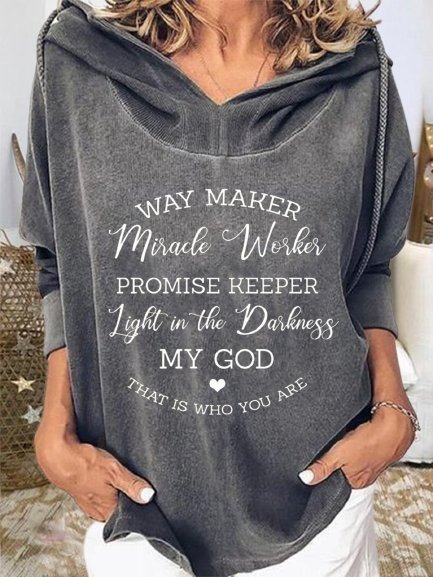 

Statement Letters Printed Long Sleeves Hoodie Plus Size Casual Sweatshirts, Deep gray, Hoodies & Sweatshirts