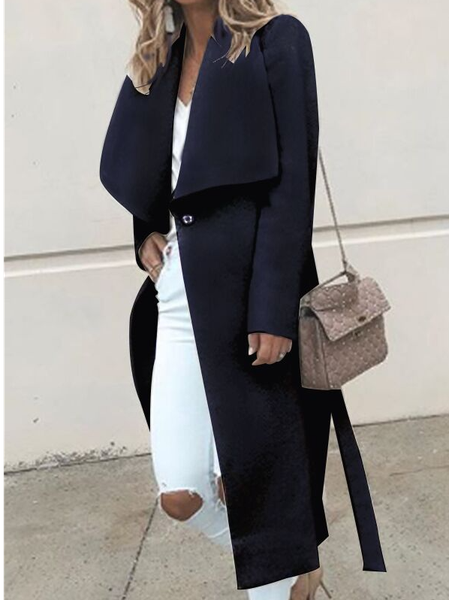 

Loosen Plain Lapel Outerwear, Navy blue, Coats & Jackets