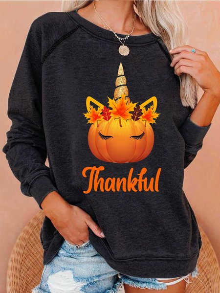 

Thanksgiving Unicorn Crew Neck Sweatshirt, Black, Hoodies&Sweatshirts