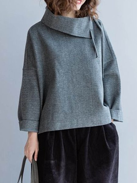 

Loosen Long Sleeve Plain Lapel Top, Gray, Tops