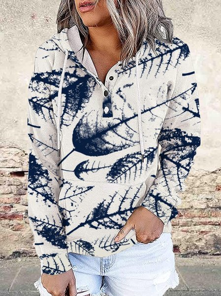 

Casual and simple leaf print long-sleeved hoodie sweatshirt, As picture, Hoodies&Sweatshirts