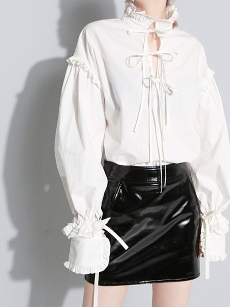 

Long sleeve Regular fit Solid Elegant Shirt, White, Blouses and Shirts