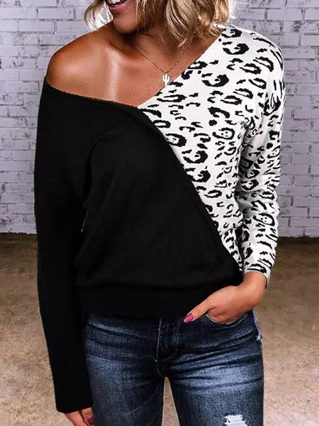 

Casuale via Il Spalla Allentare Maniche Lunghe Top, Nero, Blouses & Shirts