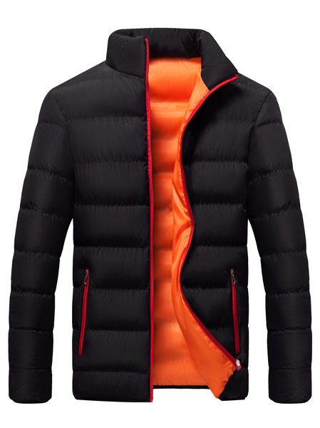 

Men's Jacket Quilted Bubble Puffer Windbreaker Jacket, Black-red, Outerwear