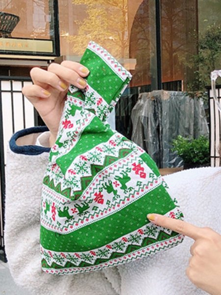 Christmas Elk Print Clutch, Green, Bags