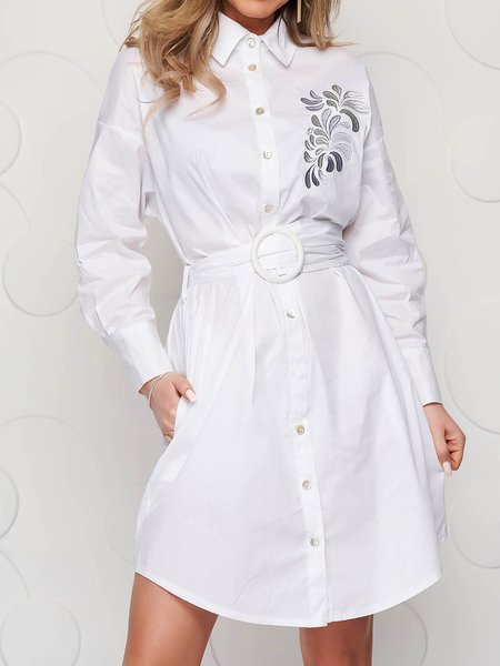 

Loosen Shirt Collar Elegant Plain Top, White, Mini Dresses