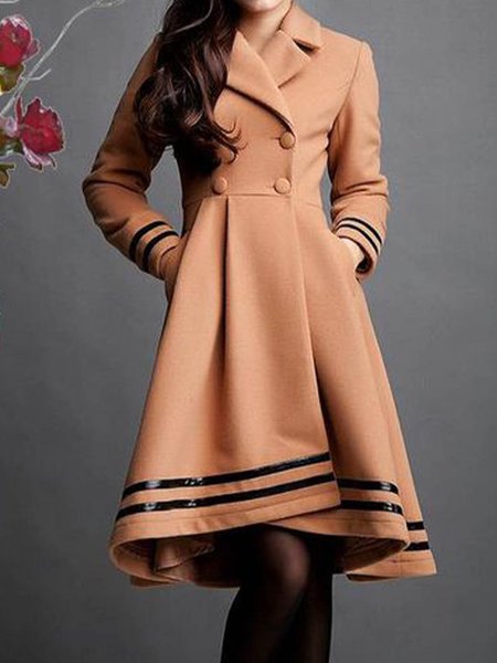 

Regular Fit Flat Collar Elegant Plain Outerwear, Brown, Coats