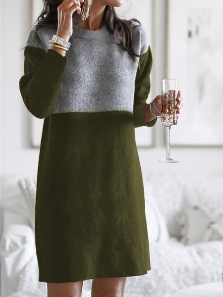 

Casuale Tinta unita Girocollo Abito, Verde militare, Midi Dresses
